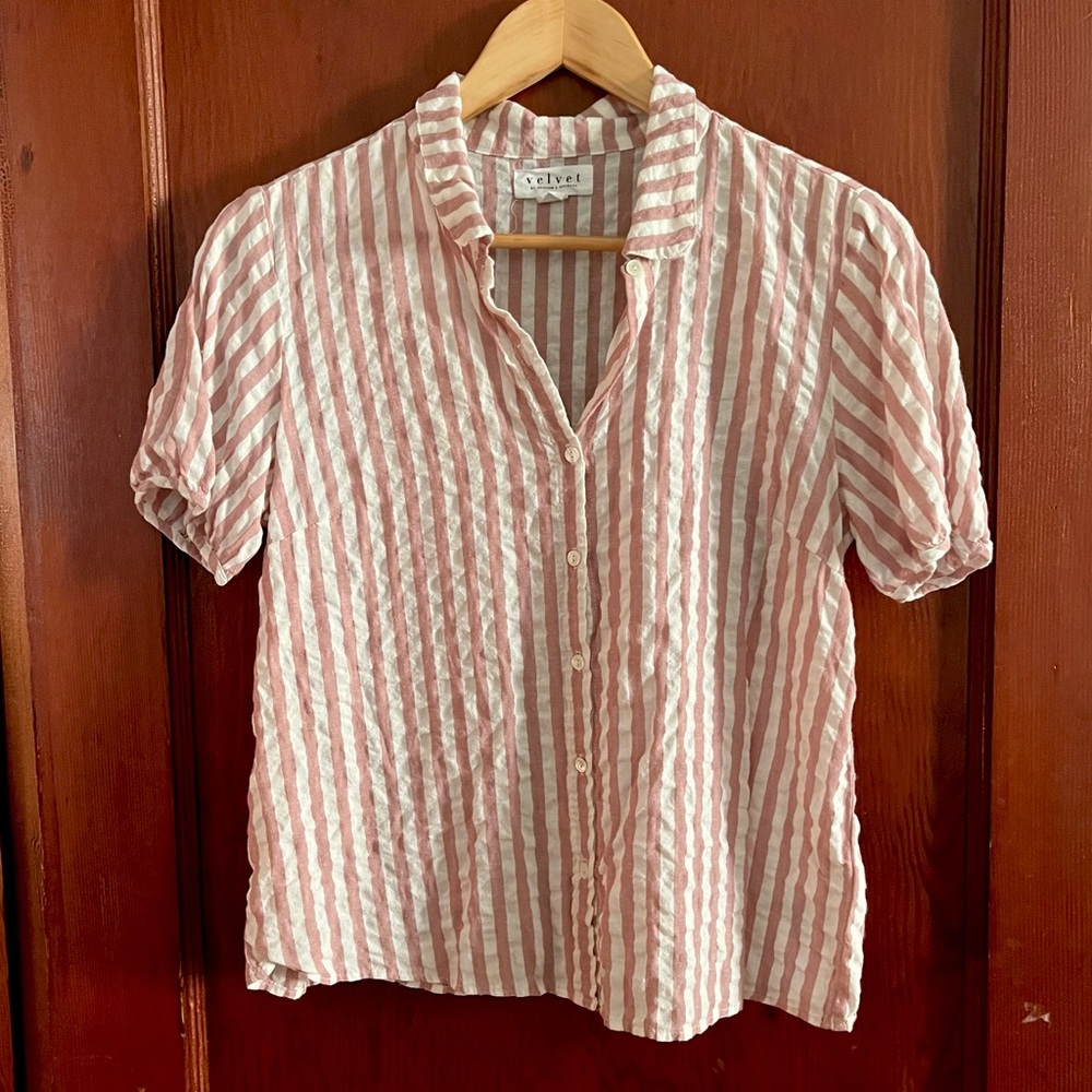 Pink & White Striped Seersucker Top